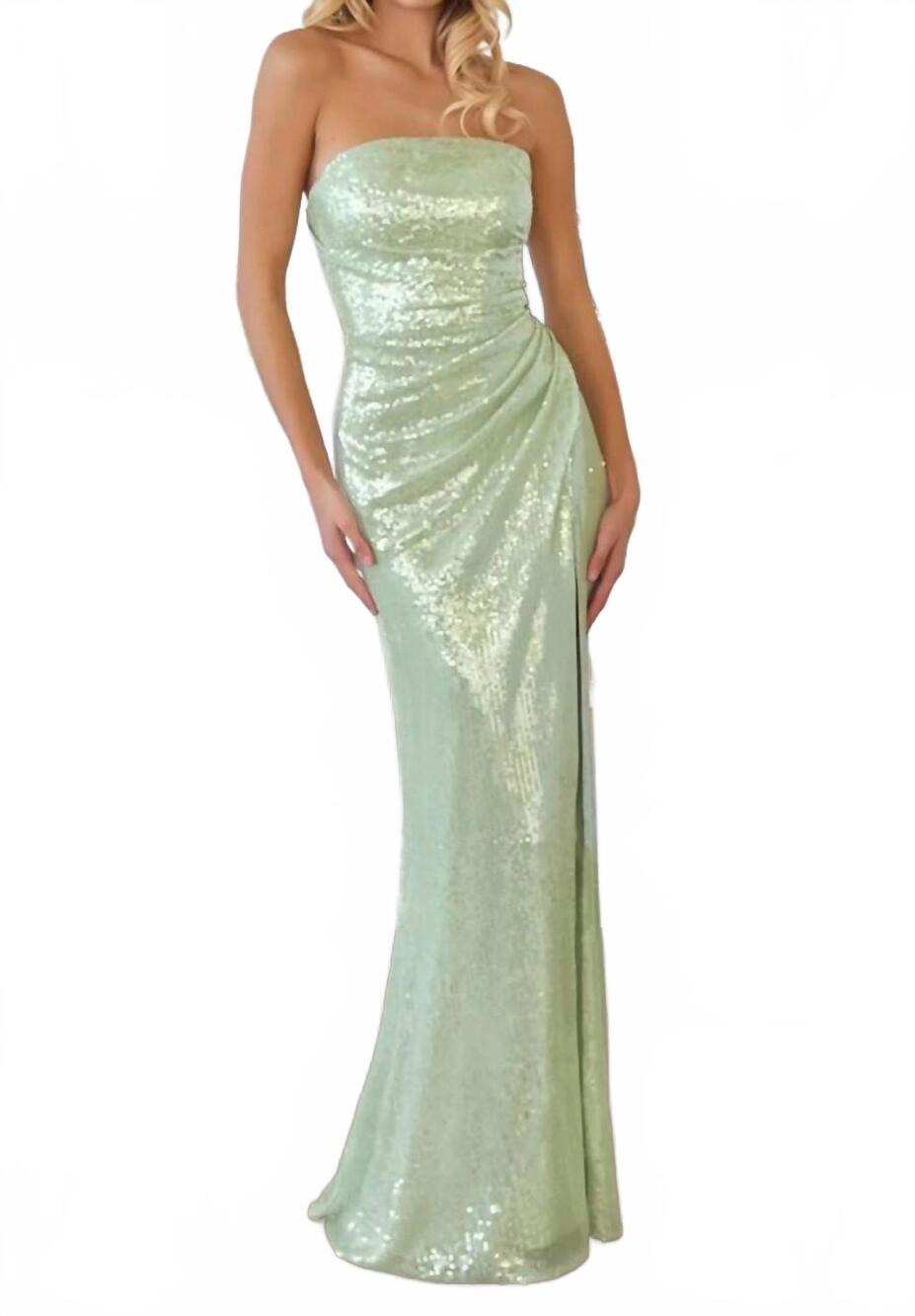 NEW AMORIS ornate sequin sheath maxi dress in sage